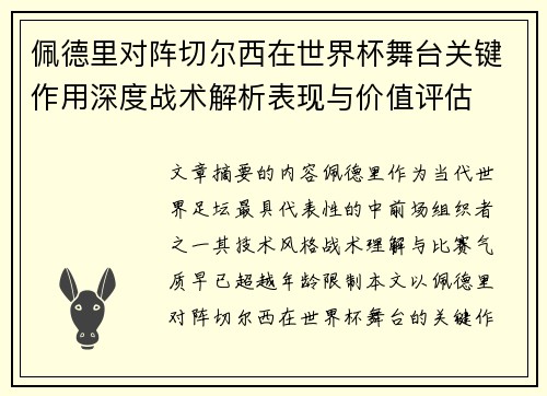 佩德里对阵切尔西在世界杯舞台关键作用深度战术解析表现与价值评估